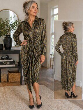 Betsey Johnson Leopard Print Shirt Dress | Statement Ruched Front | Size L
